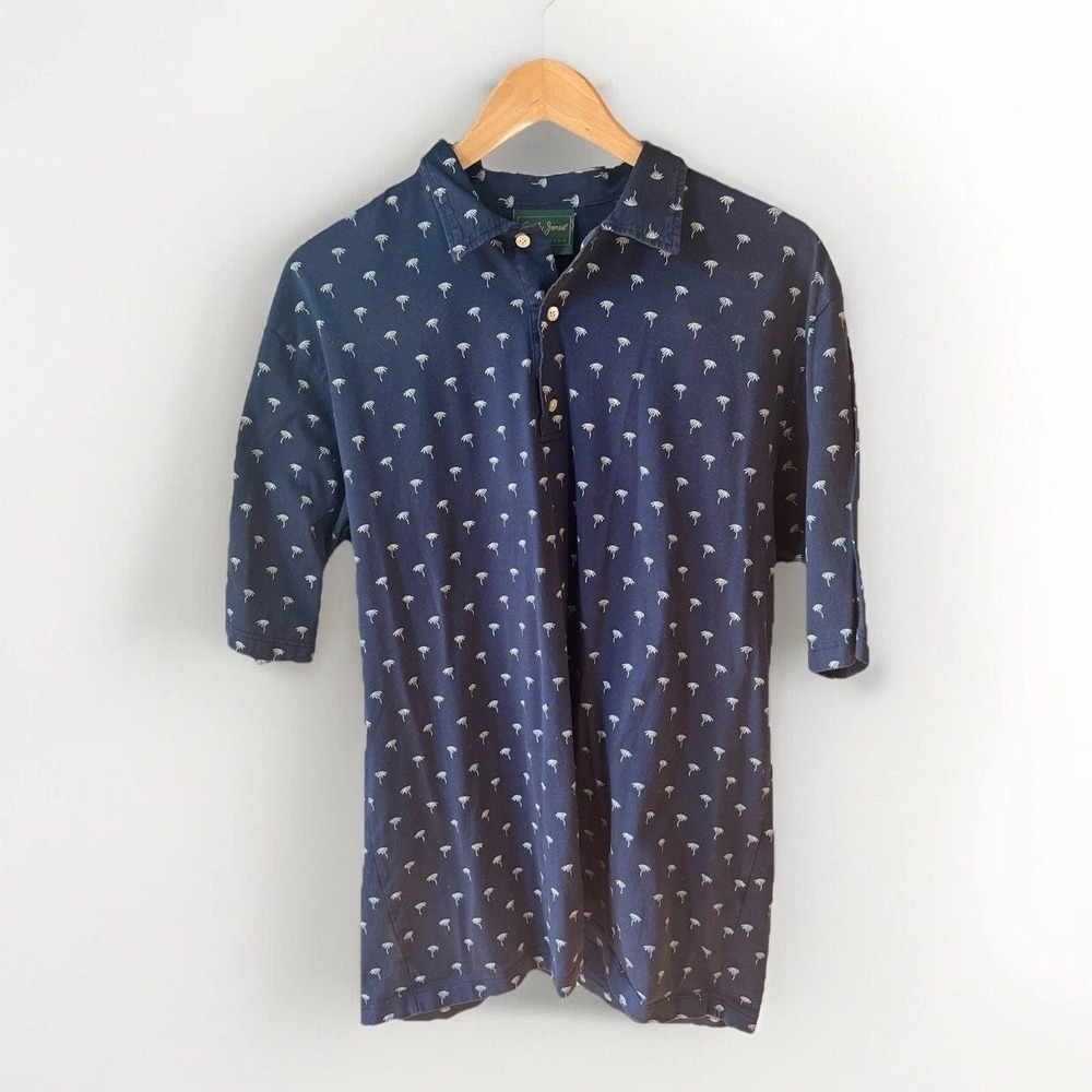 Bobby Jones Collection‎ Golf Shirt XL Navy & White Palm Trees Performance ITALY